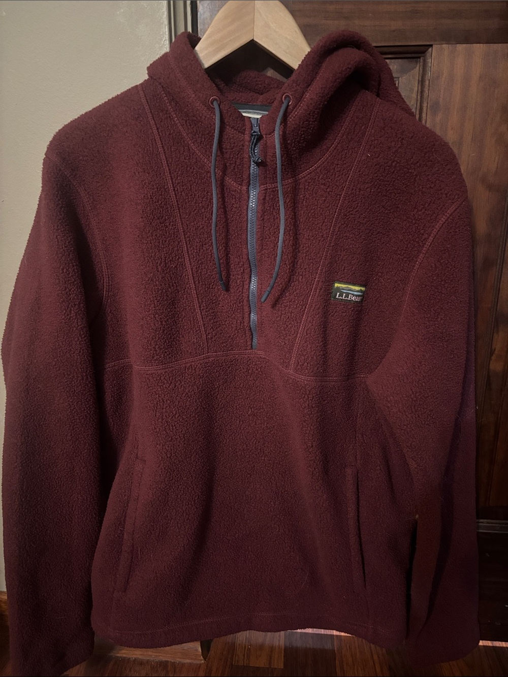 L.L. Bean Men’s Burgundy Sherpa Half-Zip Hoodie